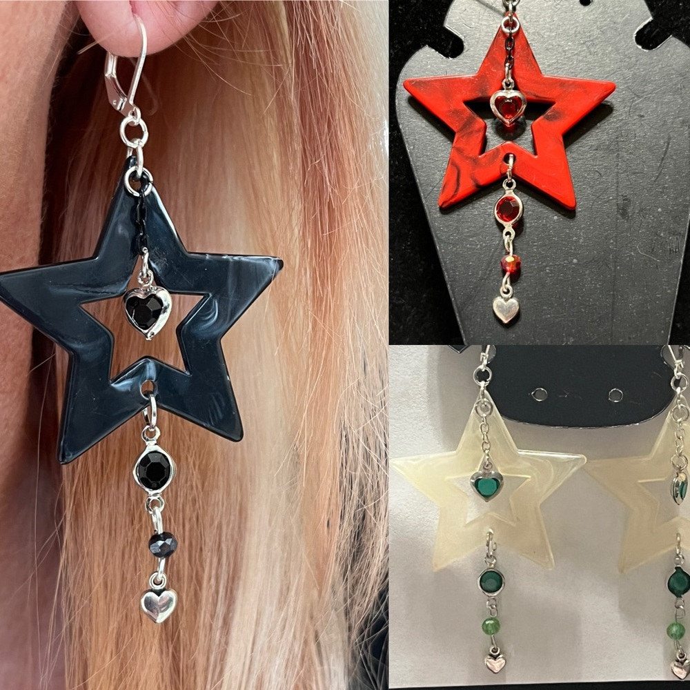 Handmade shooting star dangle drop earrings choose Fromm red, black, white